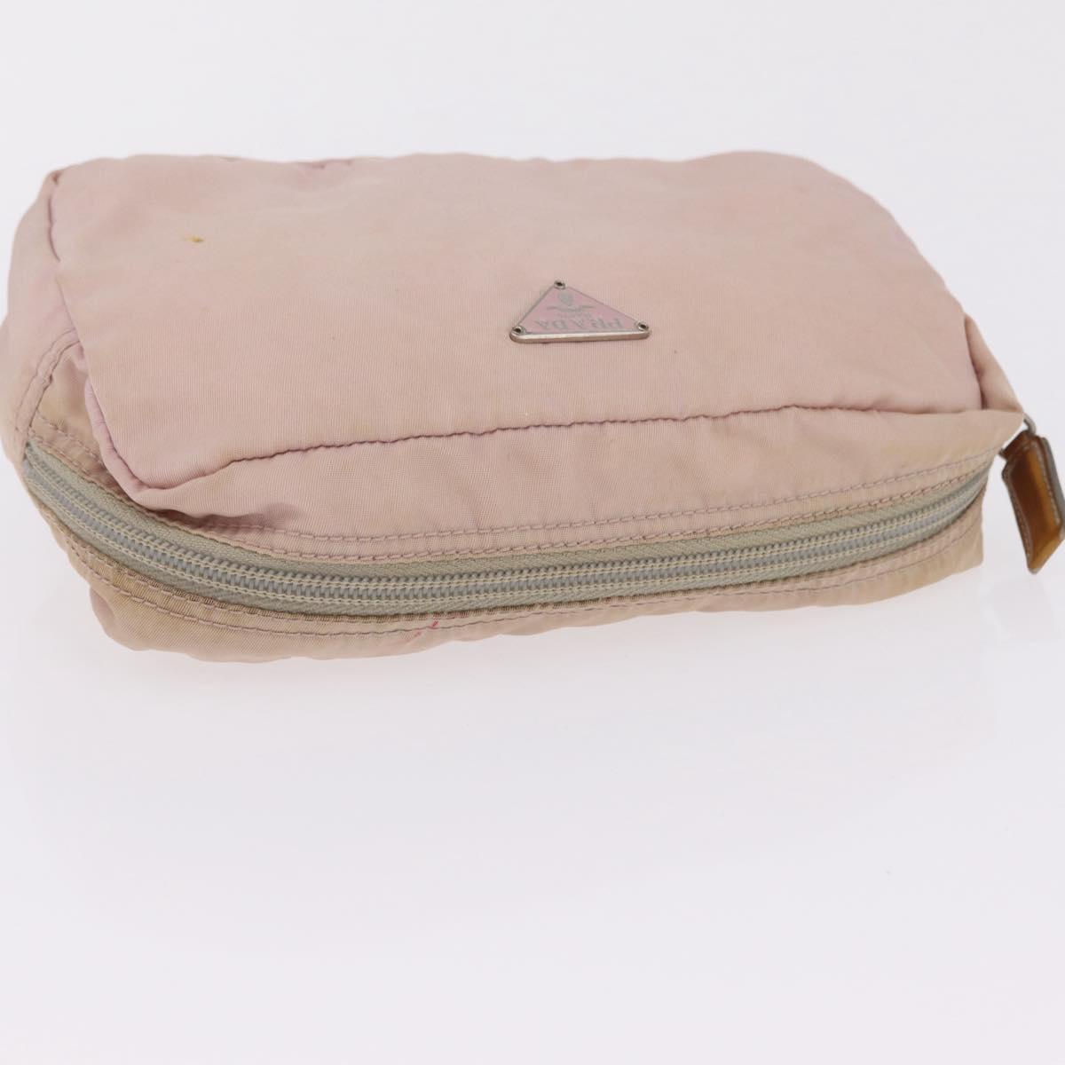 PRADA Pouch Hand Bag Nylon Satin 3 Set Beige Brown Auth 194289