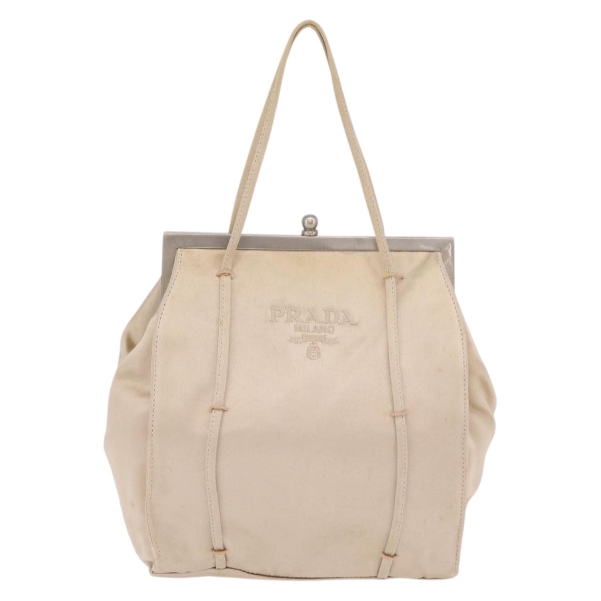 PRADA Pouch Hand Bag Nylon Satin 3 Set Beige Brown Auth 194289