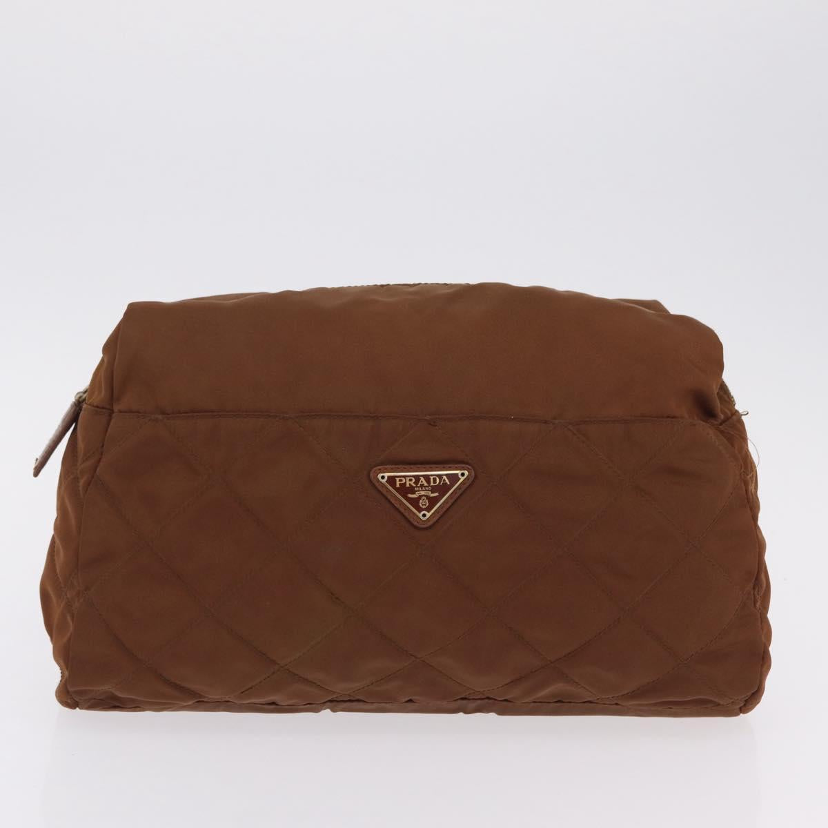 PRADA Pouch Hand Bag Nylon Satin 3 Set Beige Brown Auth 194289