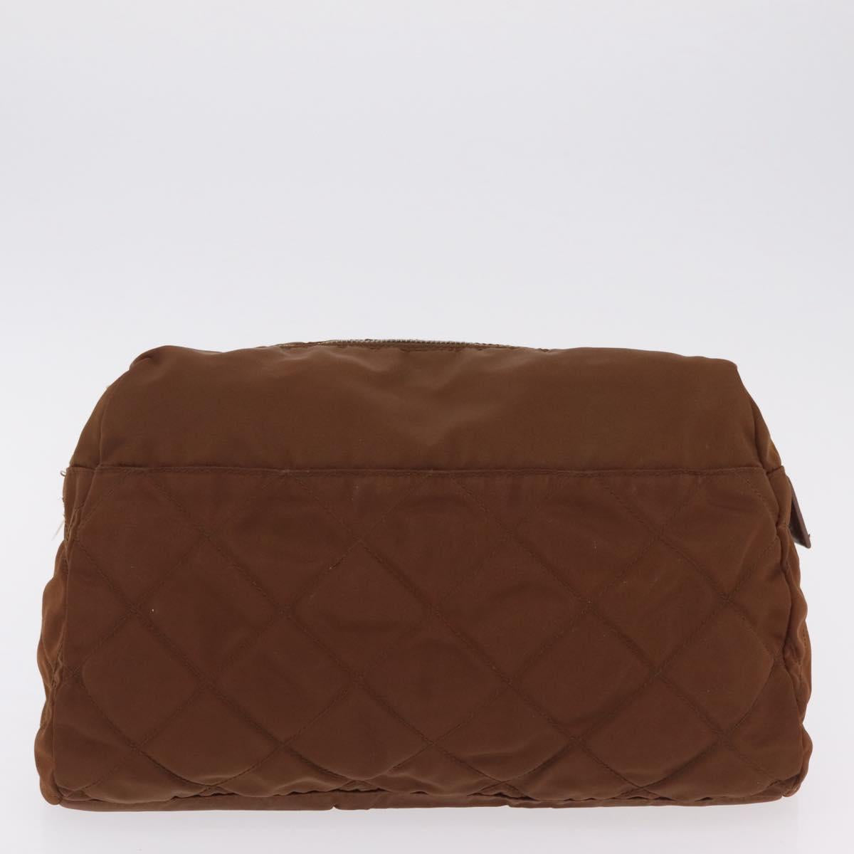 PRADA Pouch Hand Bag Nylon Satin 3 Set Beige Brown Auth 194289