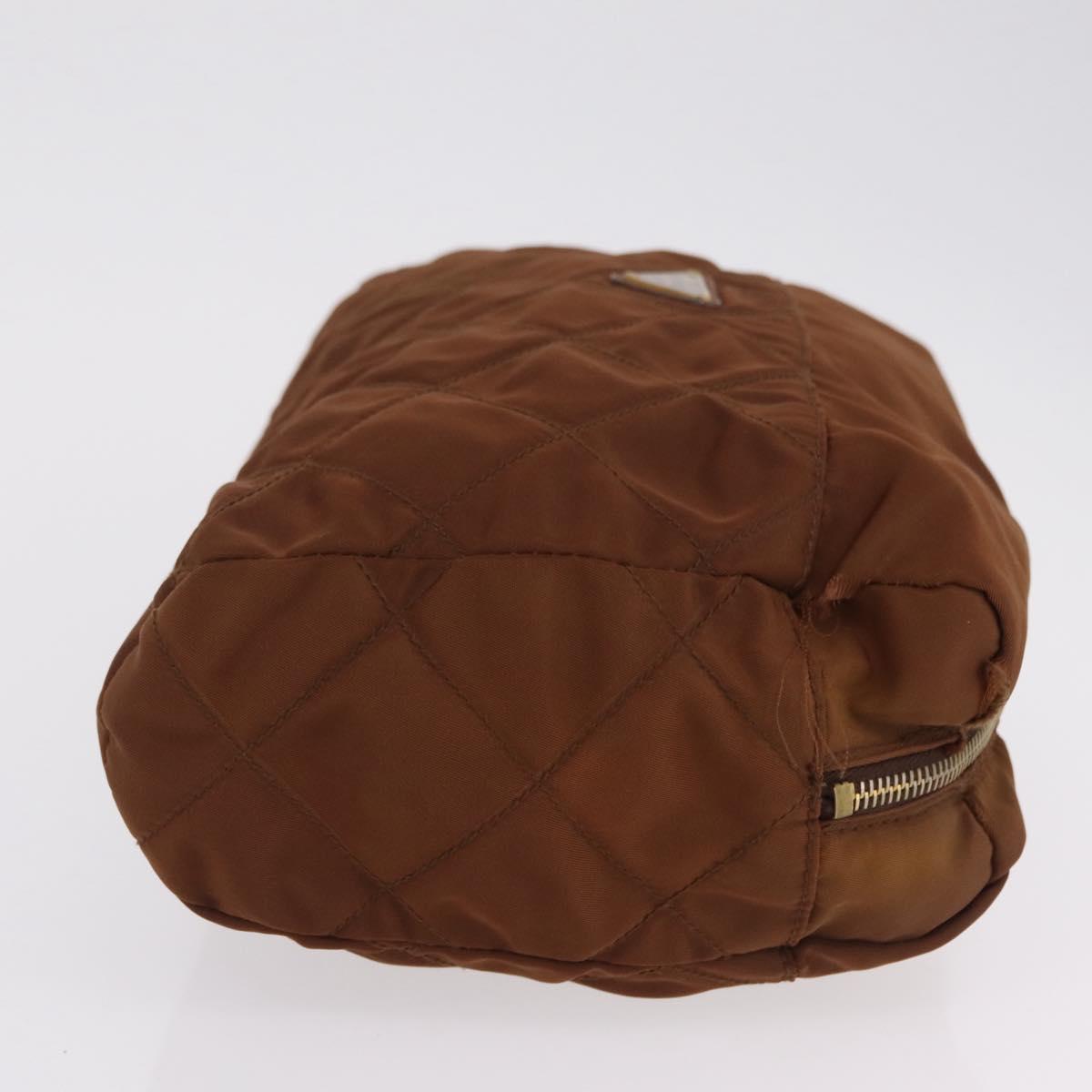 PRADA Pouch Hand Bag Nylon Satin 3 Set Beige Brown Auth 194289