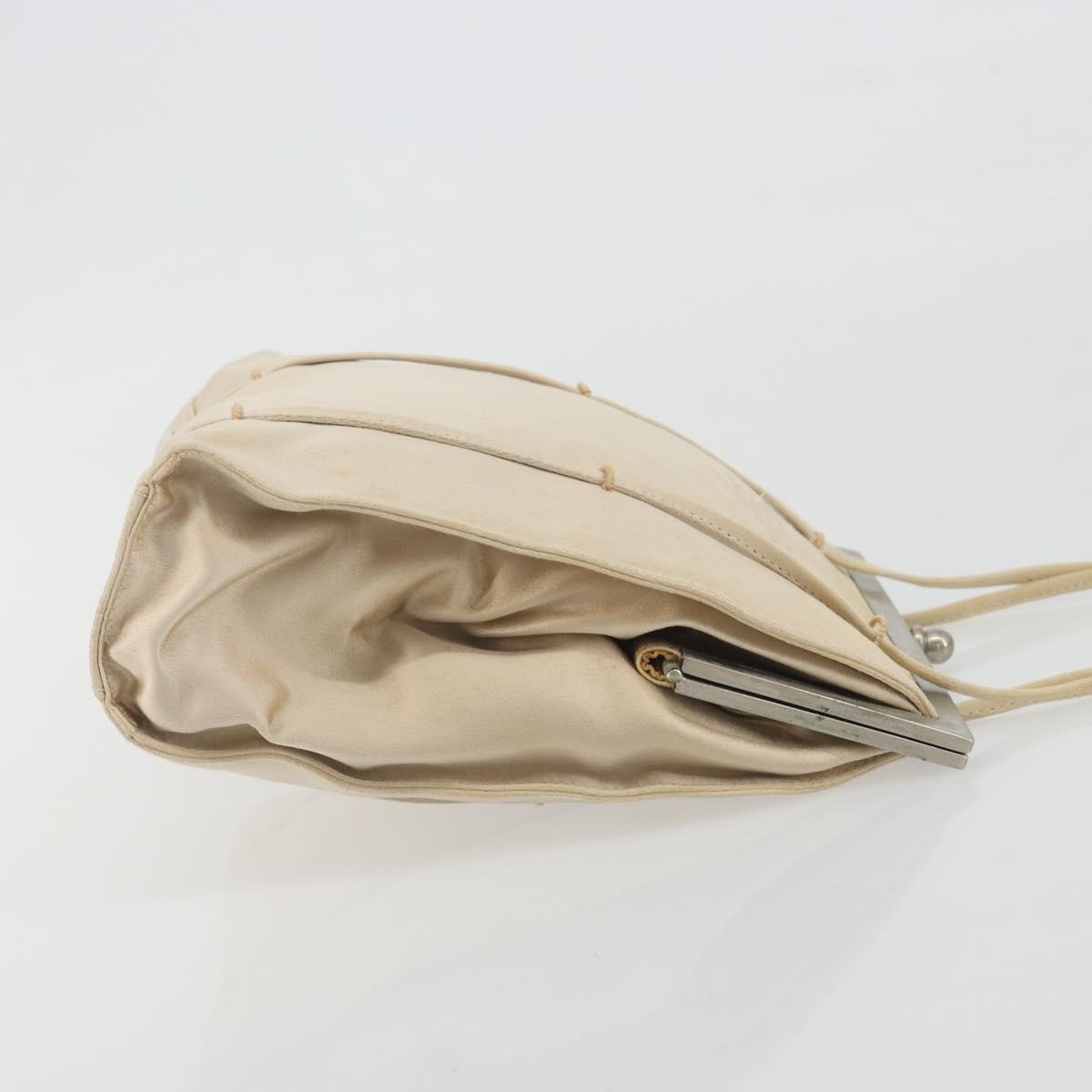 PRADA Hand Bag Satin Beige Silver Auth 194289