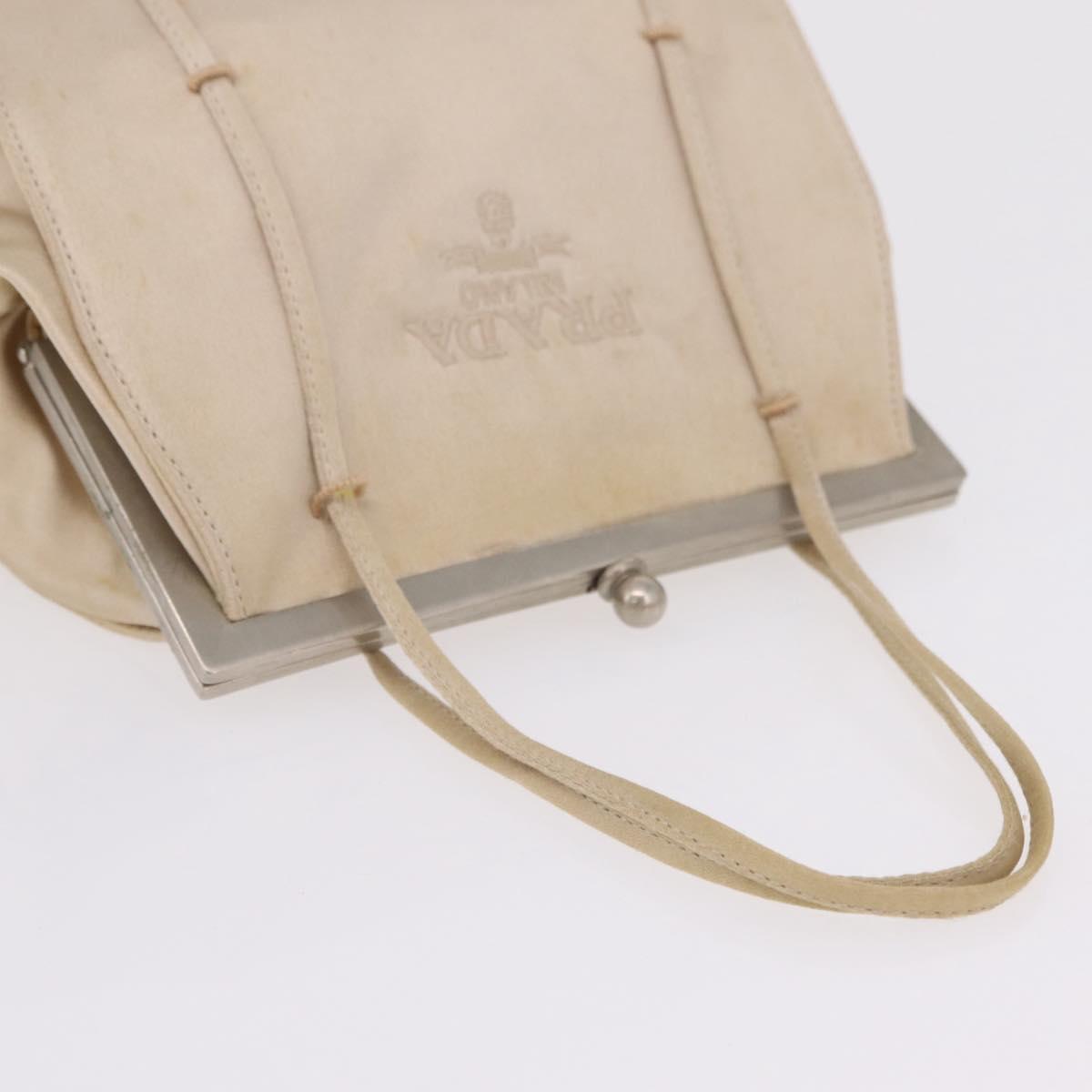 PRADA Pouch Hand Bag Nylon Satin 3 Set Beige Brown Auth 194289