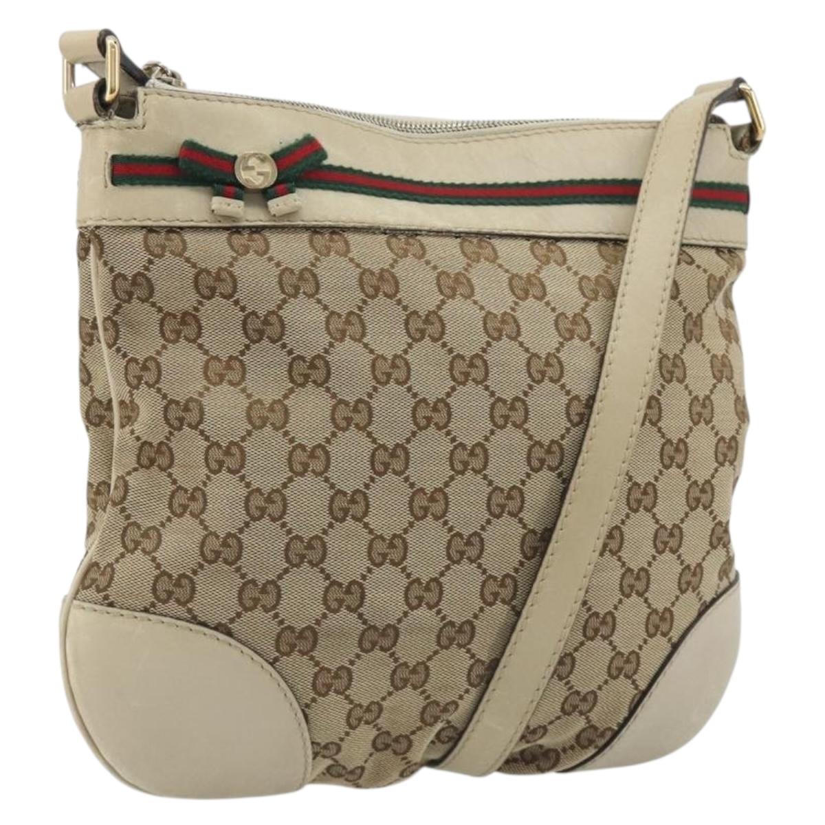 GUCCI GG Canvas Web Sherry Line Shoulder Bag Beige Gold 257065 Auth 194292