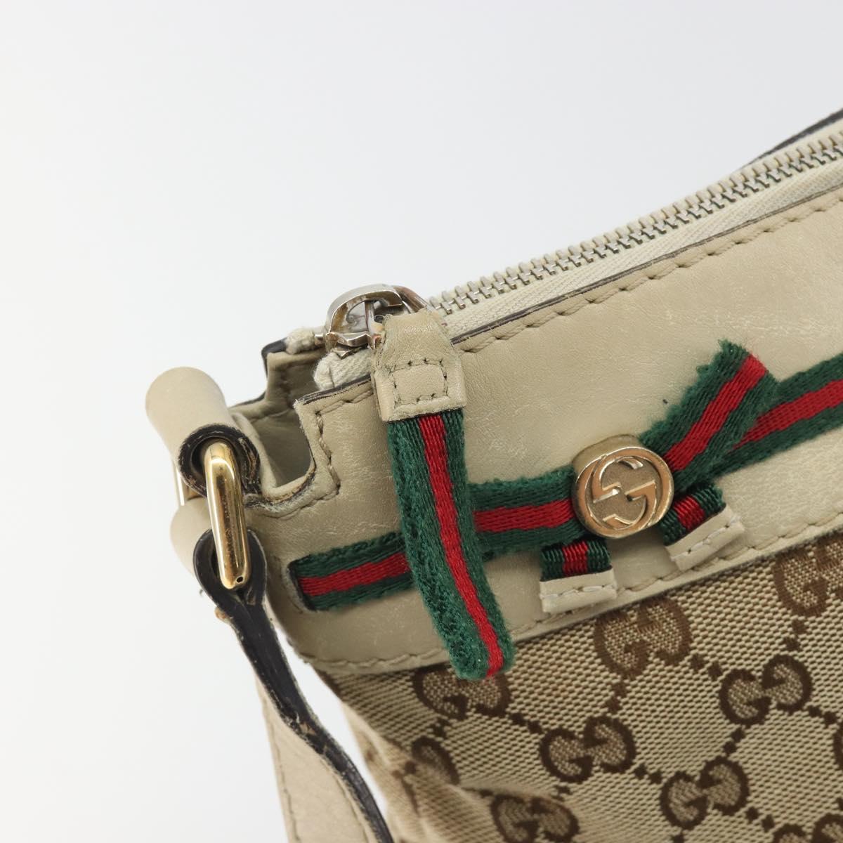 GUCCI GG Canvas Web Sherry Line Shoulder Bag Beige Gold 257065 Auth 194292