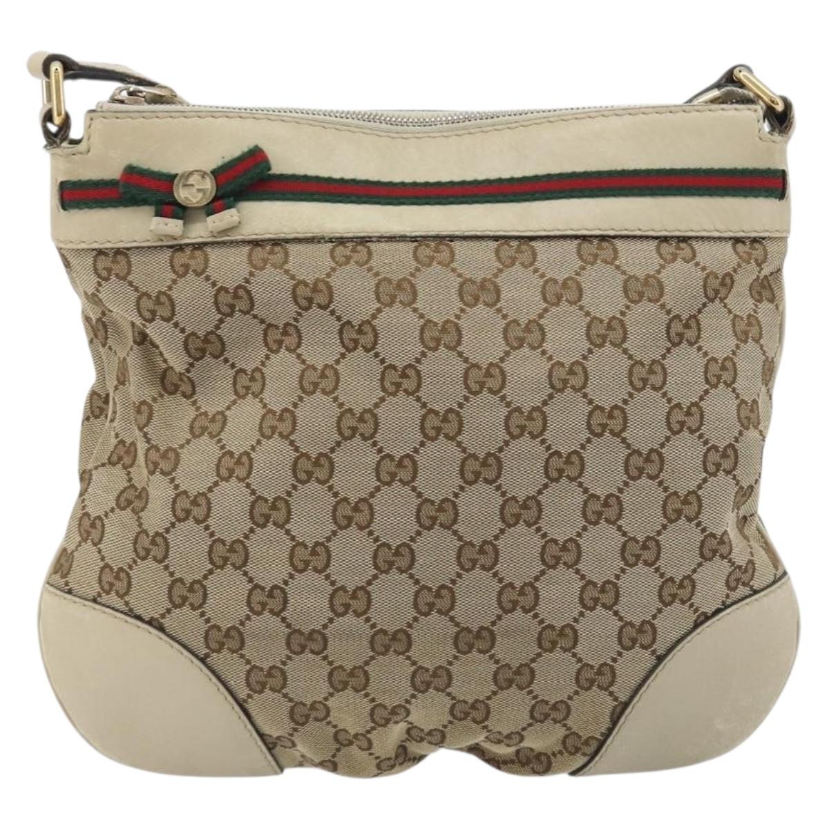 GUCCI GG Canvas Web Sherry Line Shoulder Bag Beige Gold 257065 Auth 194292