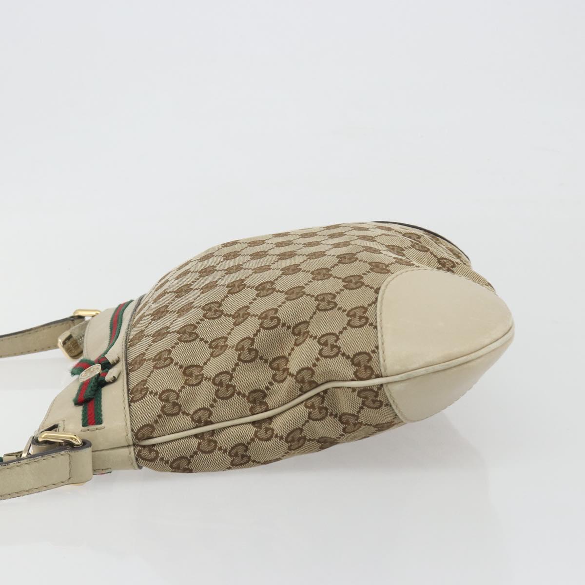 GUCCI GG Canvas Web Sherry Line Shoulder Bag Beige Gold 257065 Auth 194292