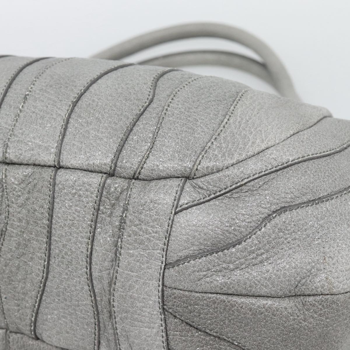 PRADA Hand Bag Leather Gray Gold Auth 194293V