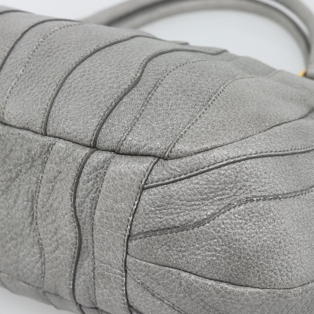PRADA Hand Bag Leather Gray Gold Auth 194293V