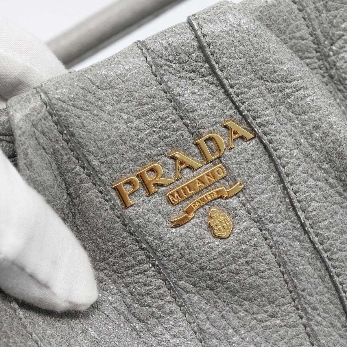 PRADA Hand Bag Leather Gray Gold Auth 194293V