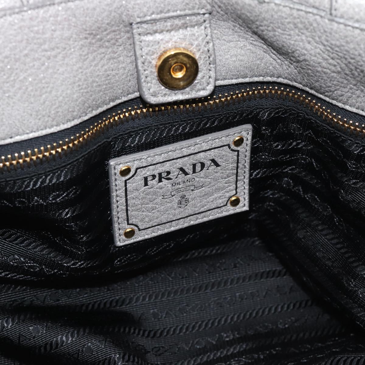 PRADA Hand Bag Leather Gray Gold Auth 194293V
