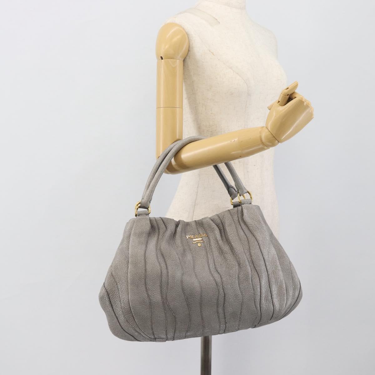 PRADA Hand Bag Leather Gray Gold Auth 194293V