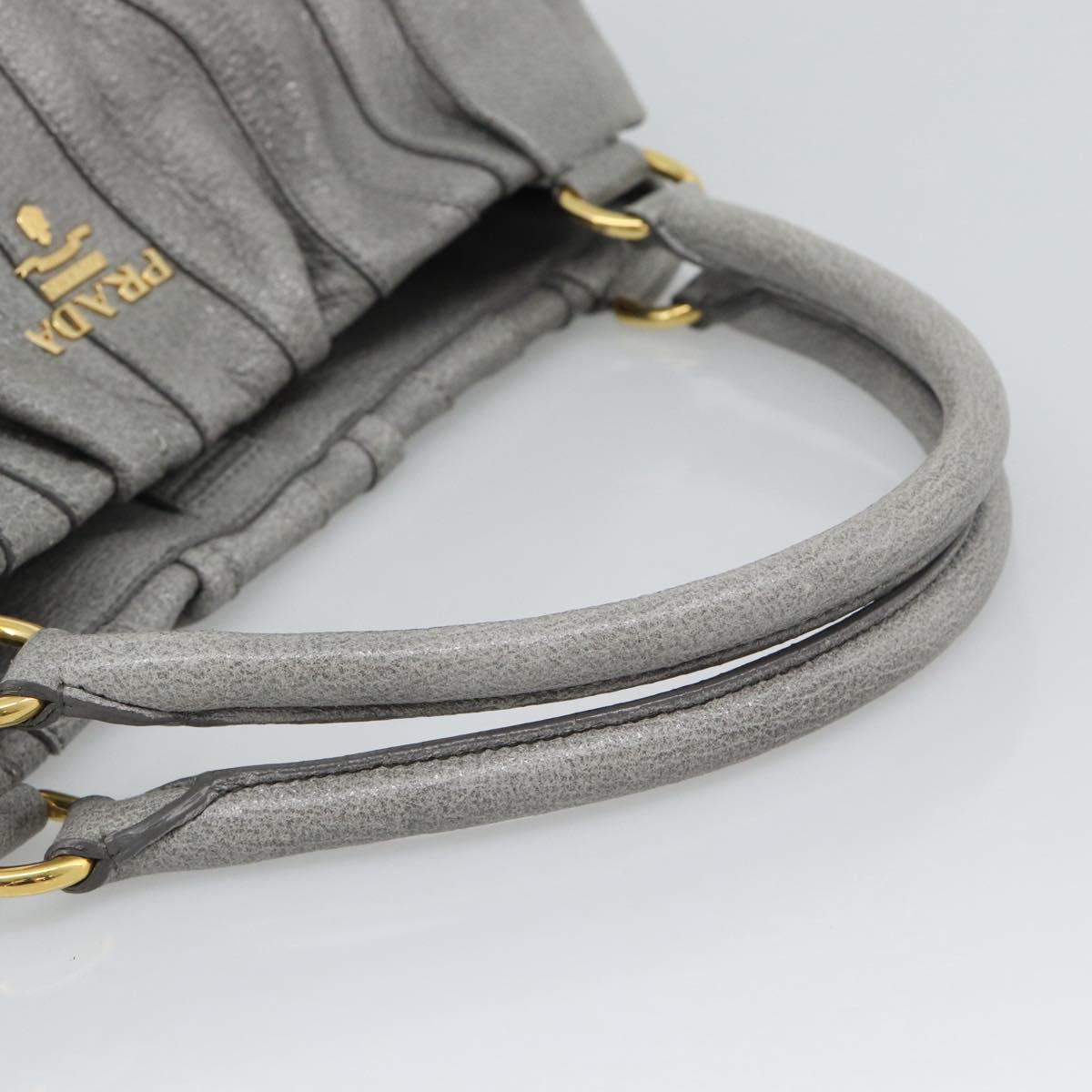 PRADA Hand Bag Leather Gray Gold Auth 194293V