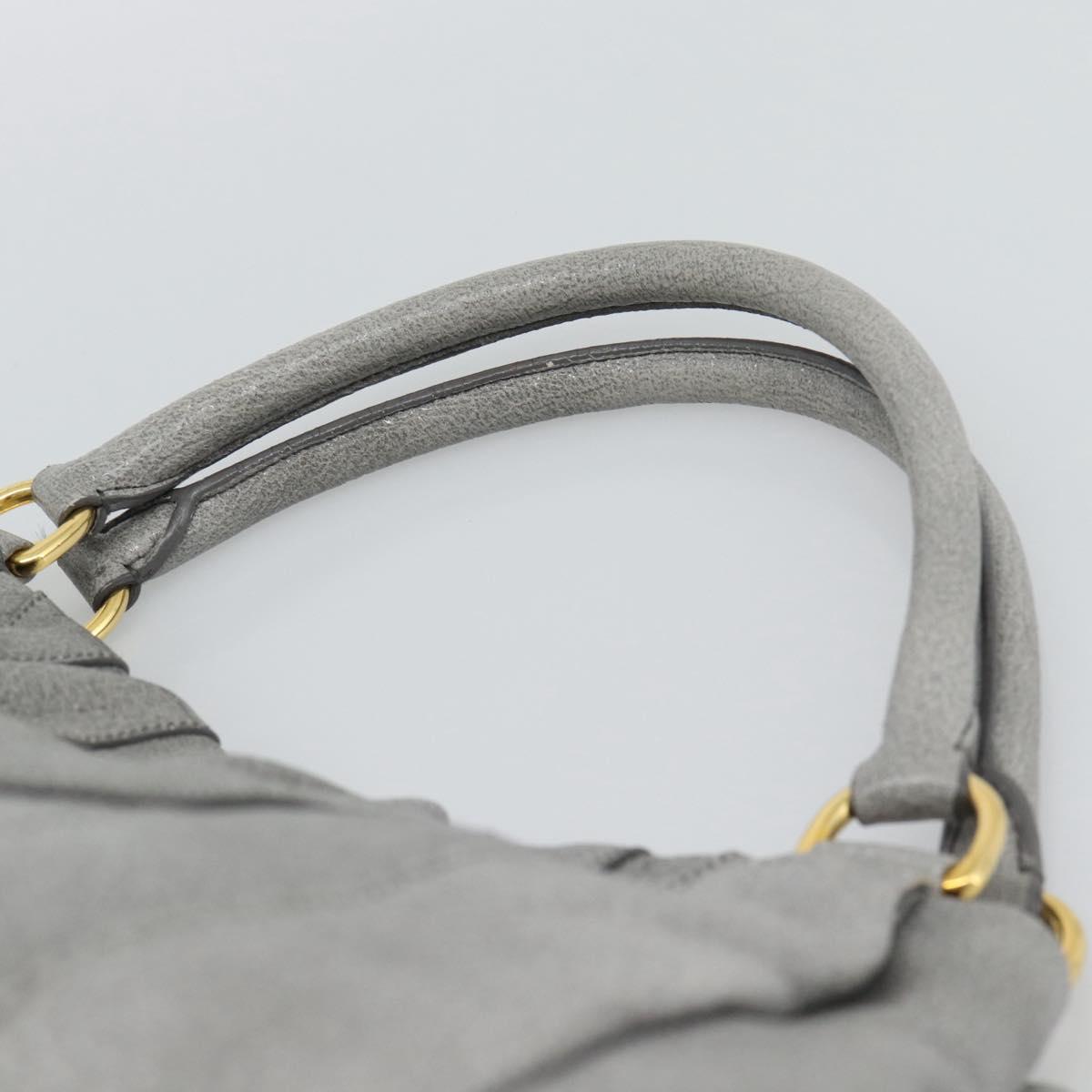 PRADA Hand Bag Leather Gray Gold Auth 194293V