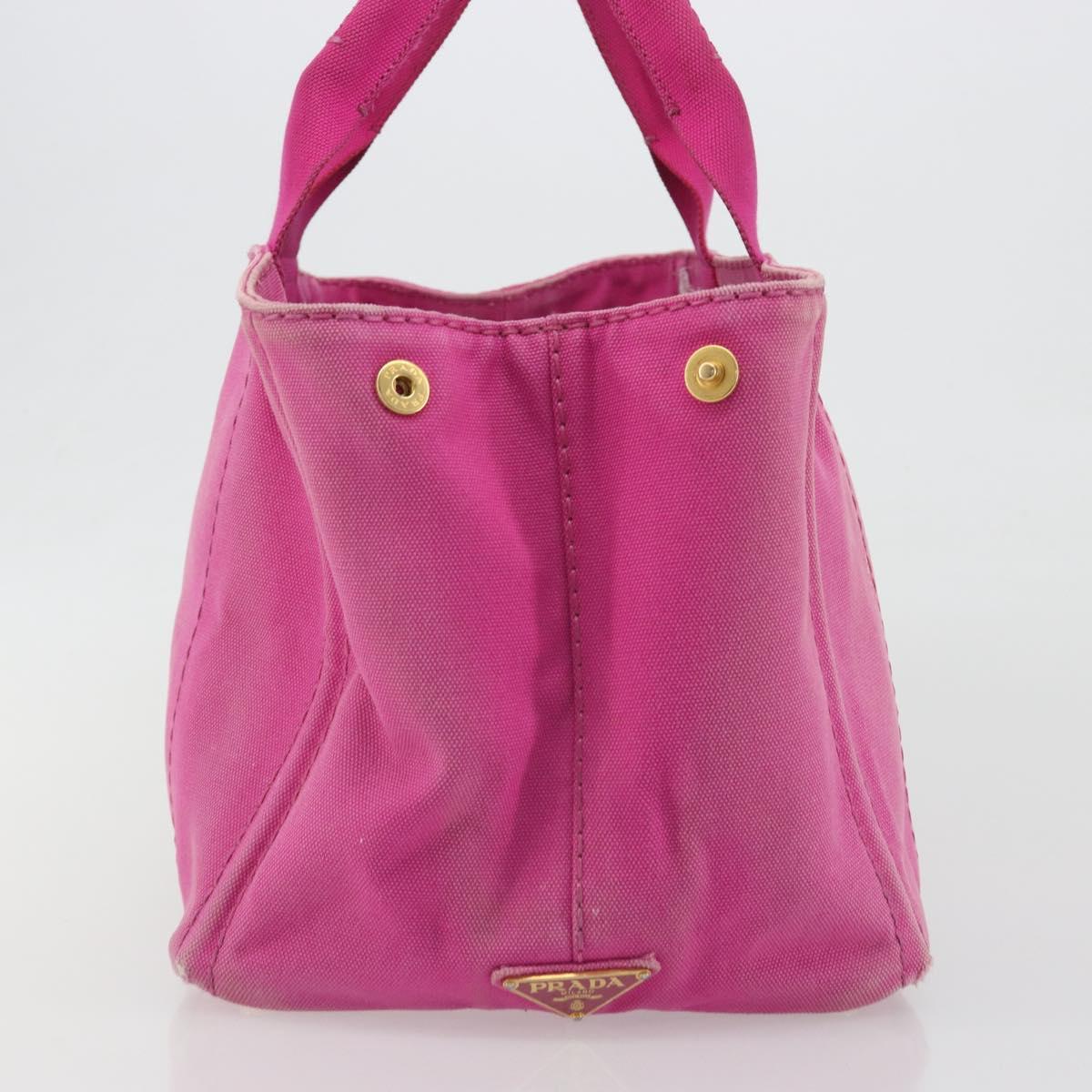 PRADA Canapa MM Hand Bag Canvas Pink Gold Auth 194294