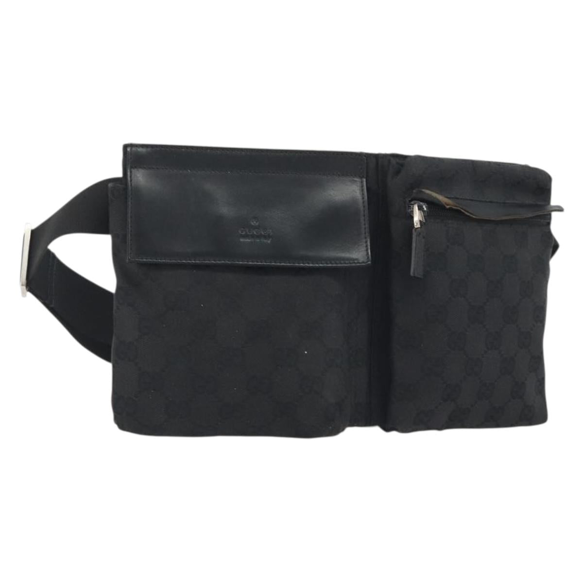 GUCCI GG Canvas Waist Bag Black Silver 28566 Auth 194295