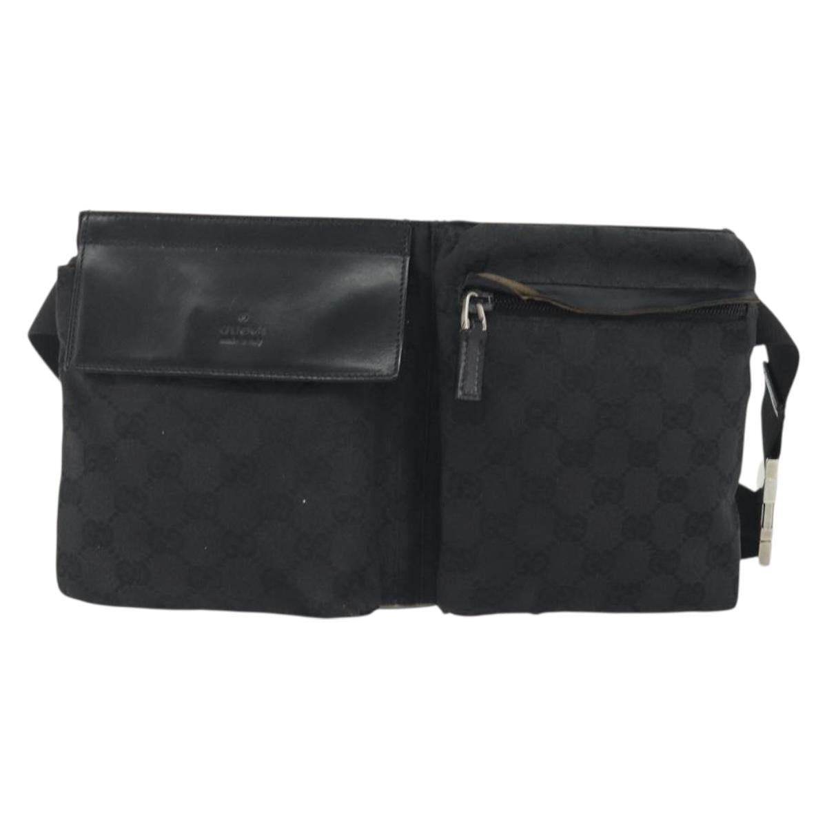 GUCCI GG Canvas Waist Bag Black Silver 28566 Auth 194295