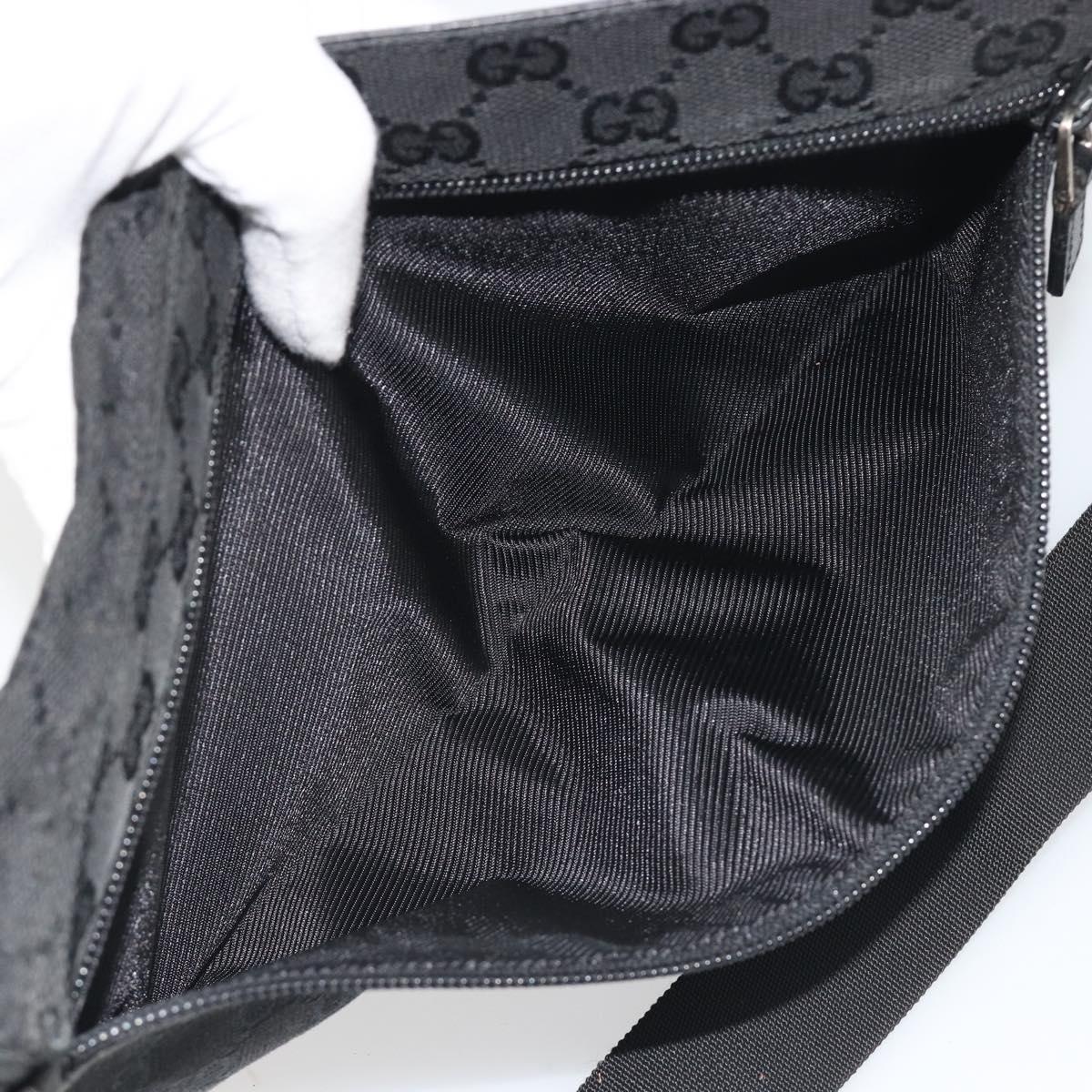 GUCCI GG Canvas Waist Bag Black Silver 28566 Auth 194295