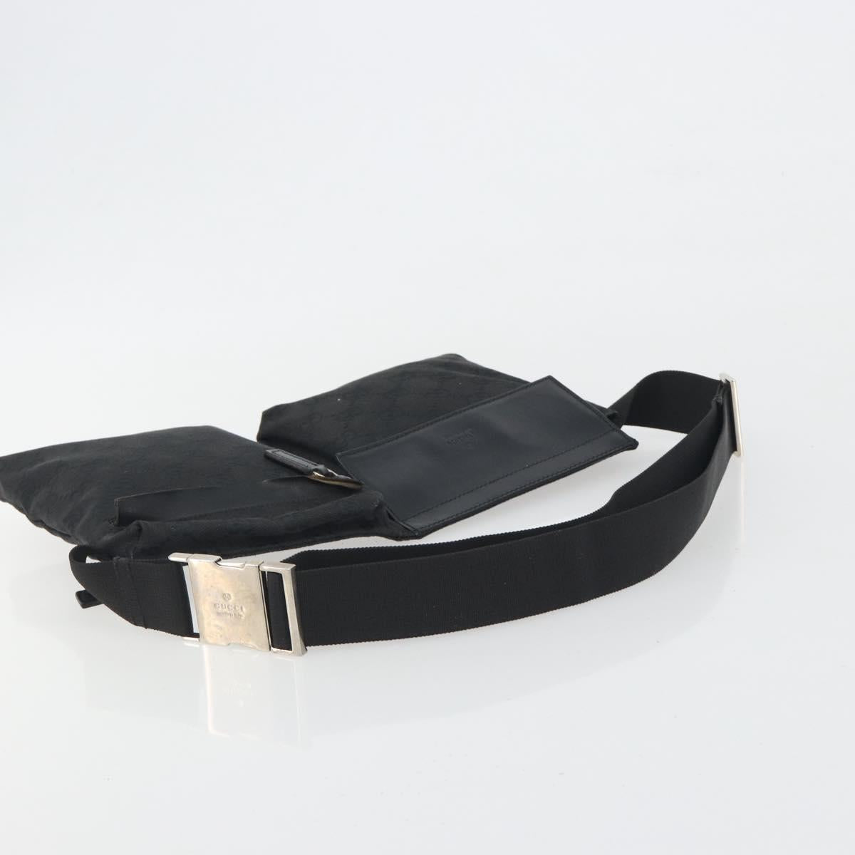 GUCCI GG Canvas Waist Bag Black Silver 28566 Auth 194295