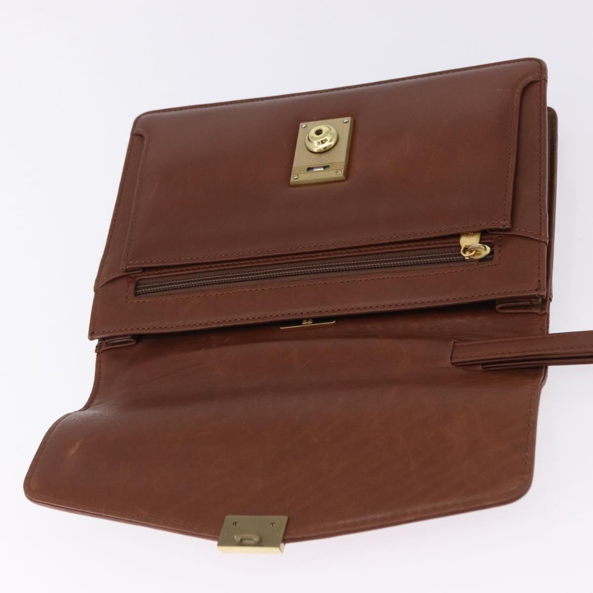 BALENCIAGA Clutch Bag Leather Brown Gold Auth 194296