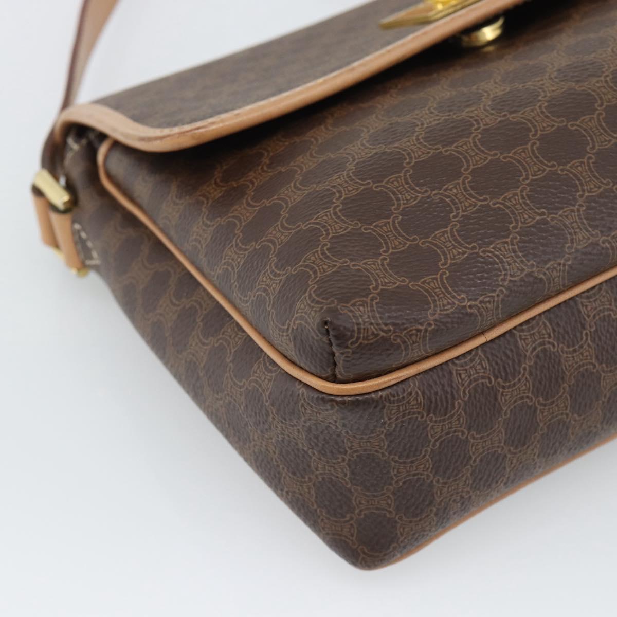 CELINE Macadam Canvas Shoulder Bag PVC Leather Brown Gold Auth 194297A