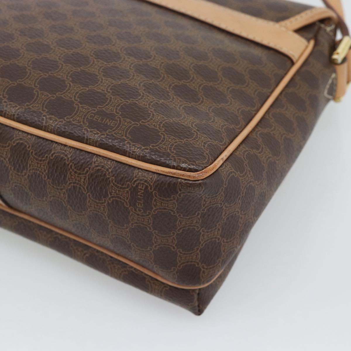 CELINE Macadam Canvas Shoulder Bag PVC Leather Brown Gold Auth 194297A