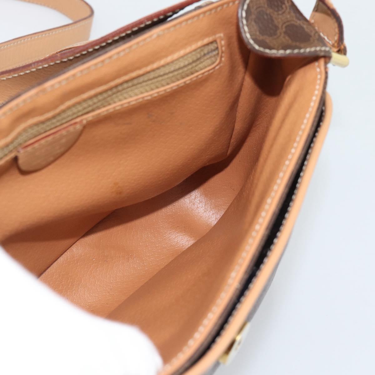 CELINE Macadam Canvas Shoulder Bag PVC Leather Brown Gold Auth 194297A