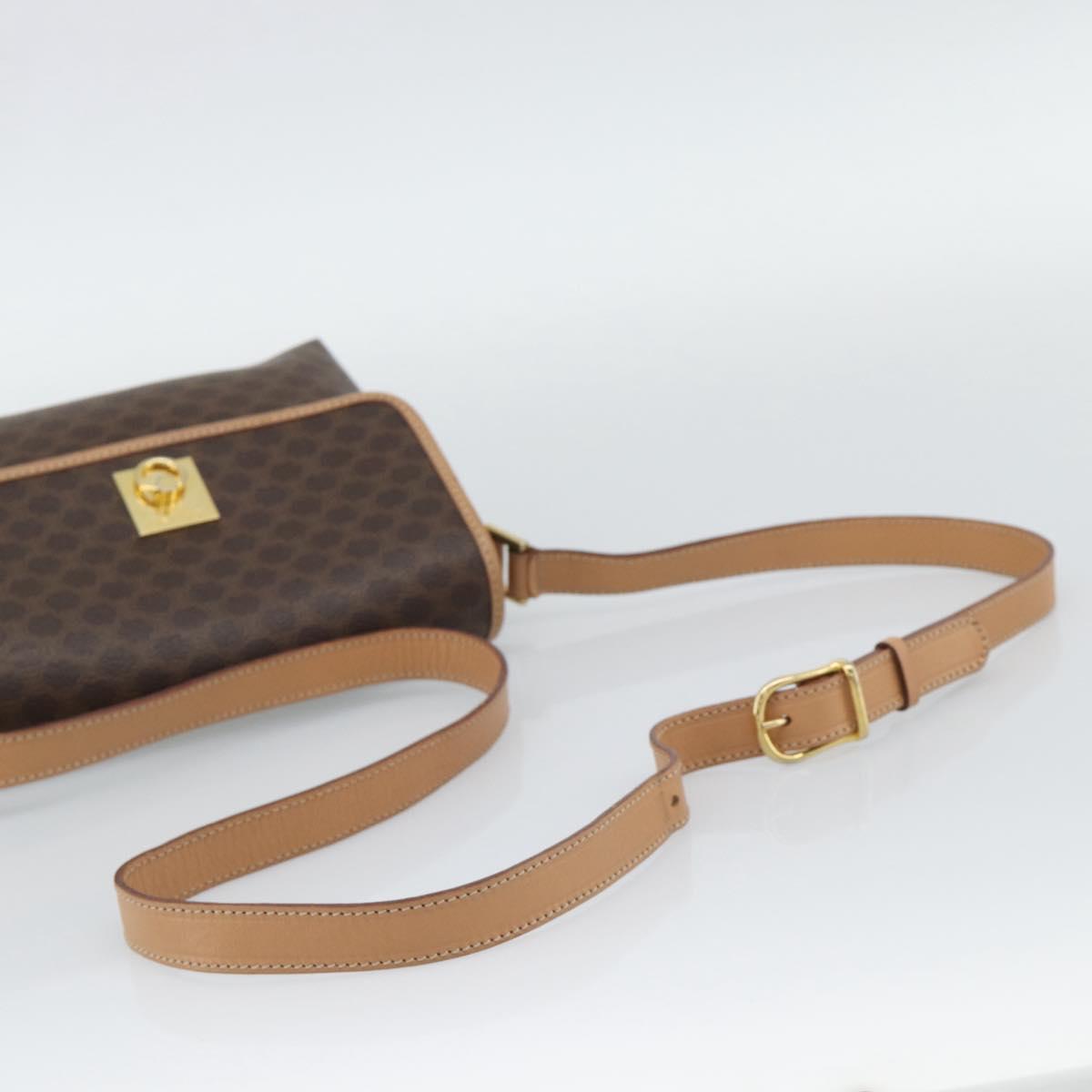 CELINE Macadam Canvas Shoulder Bag PVC Leather Brown Gold Auth 194297A