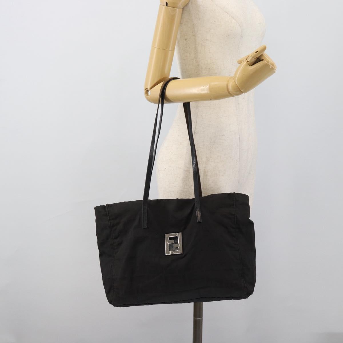 FENDI Zucca Canvas Tote Bag Black Silver Auth 194305