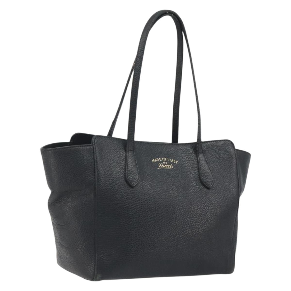 GUCCI Swing Tote Bag Leather Black Gold Tone 354408 Auth 194308