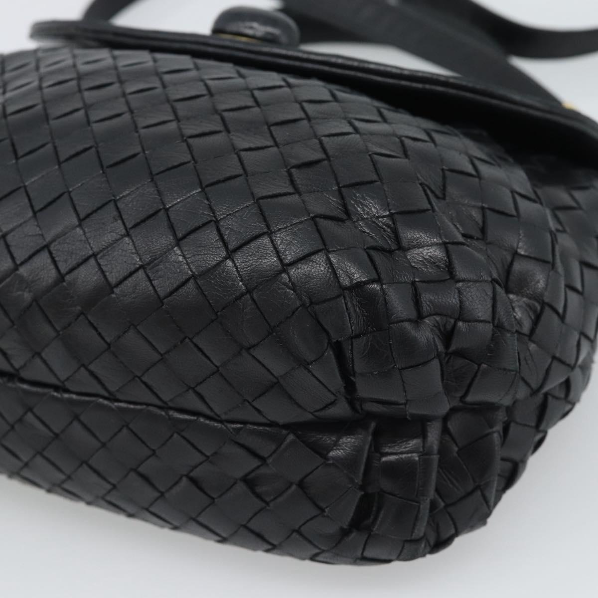 BOTTEGA VENETA INTRECCIATO Hand Bag Leather 2way Black Gold Auth 194310V
