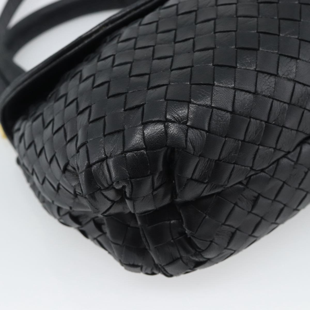 BOTTEGA VENETA INTRECCIATO Hand Bag Leather 2way Black Gold Auth 194310V