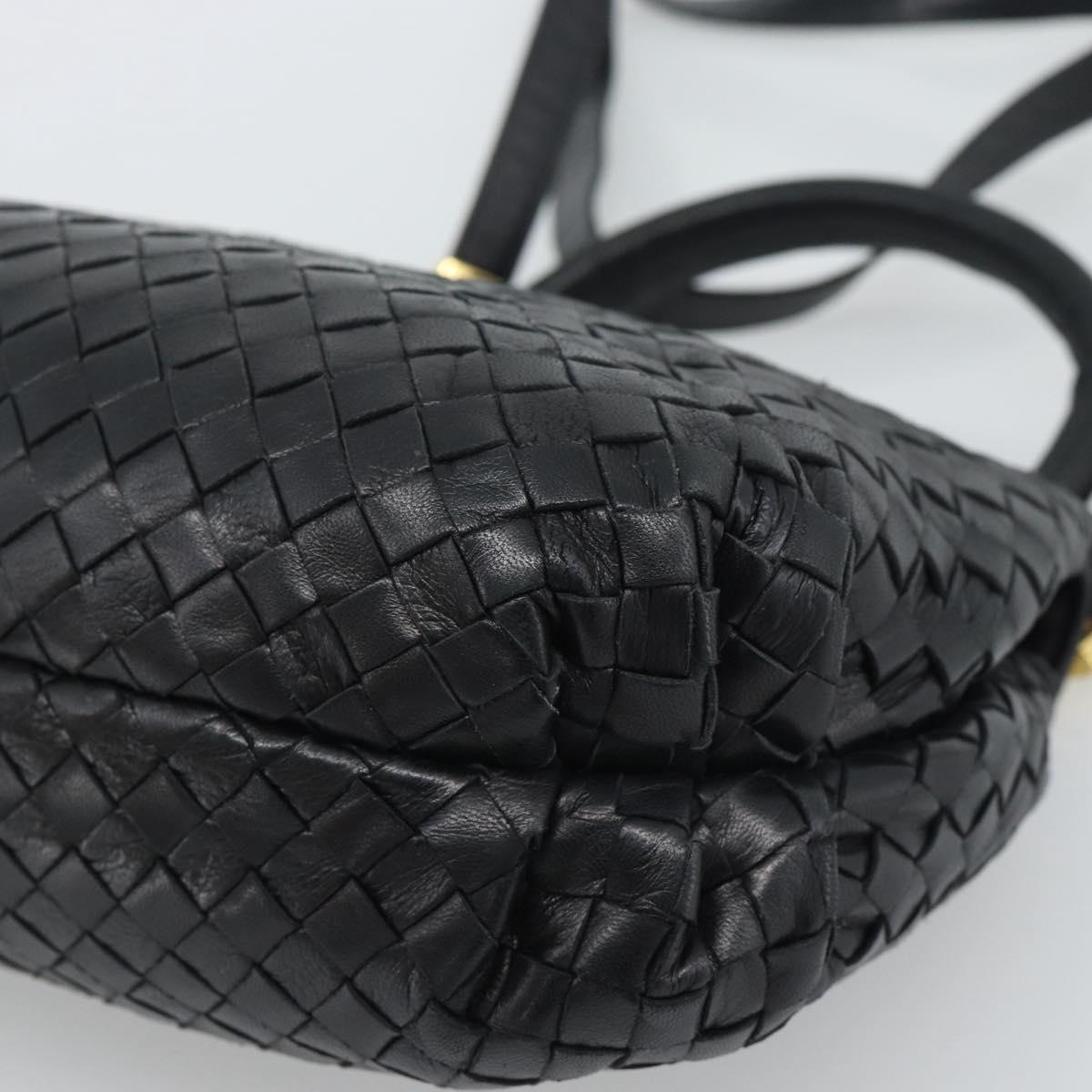 BOTTEGA VENETA INTRECCIATO Hand Bag Leather 2way Black Gold Auth 194310V