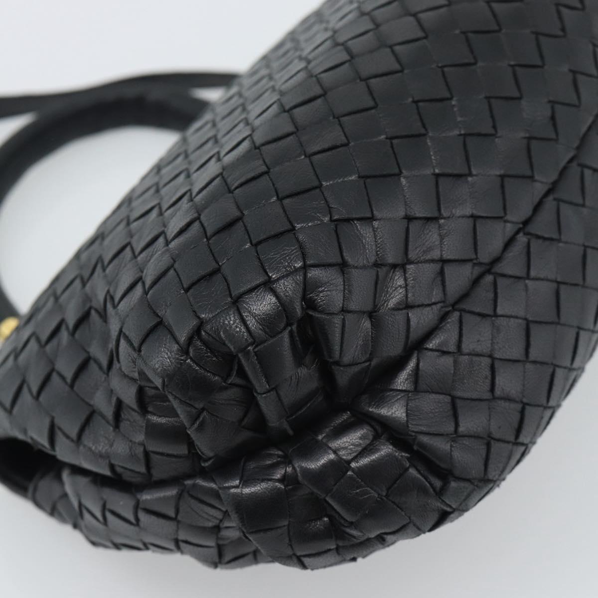 BOTTEGA VENETA INTRECCIATO Hand Bag Leather 2way Black Gold Auth 194310V