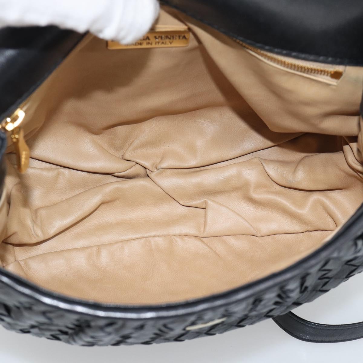 BOTTEGA VENETA INTRECCIATO Hand Bag Leather 2way Black Gold Auth 194310V