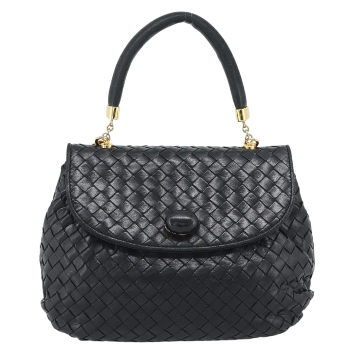 BOTTEGA VENETA INTRECCIATO Hand Bag Leather 2way Black Gold Auth 194310V