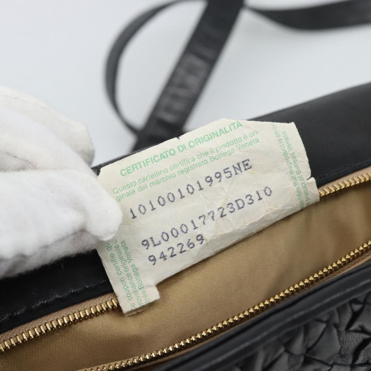 BOTTEGA VENETA INTRECCIATO Hand Bag Leather 2way Black Gold Auth 194310V