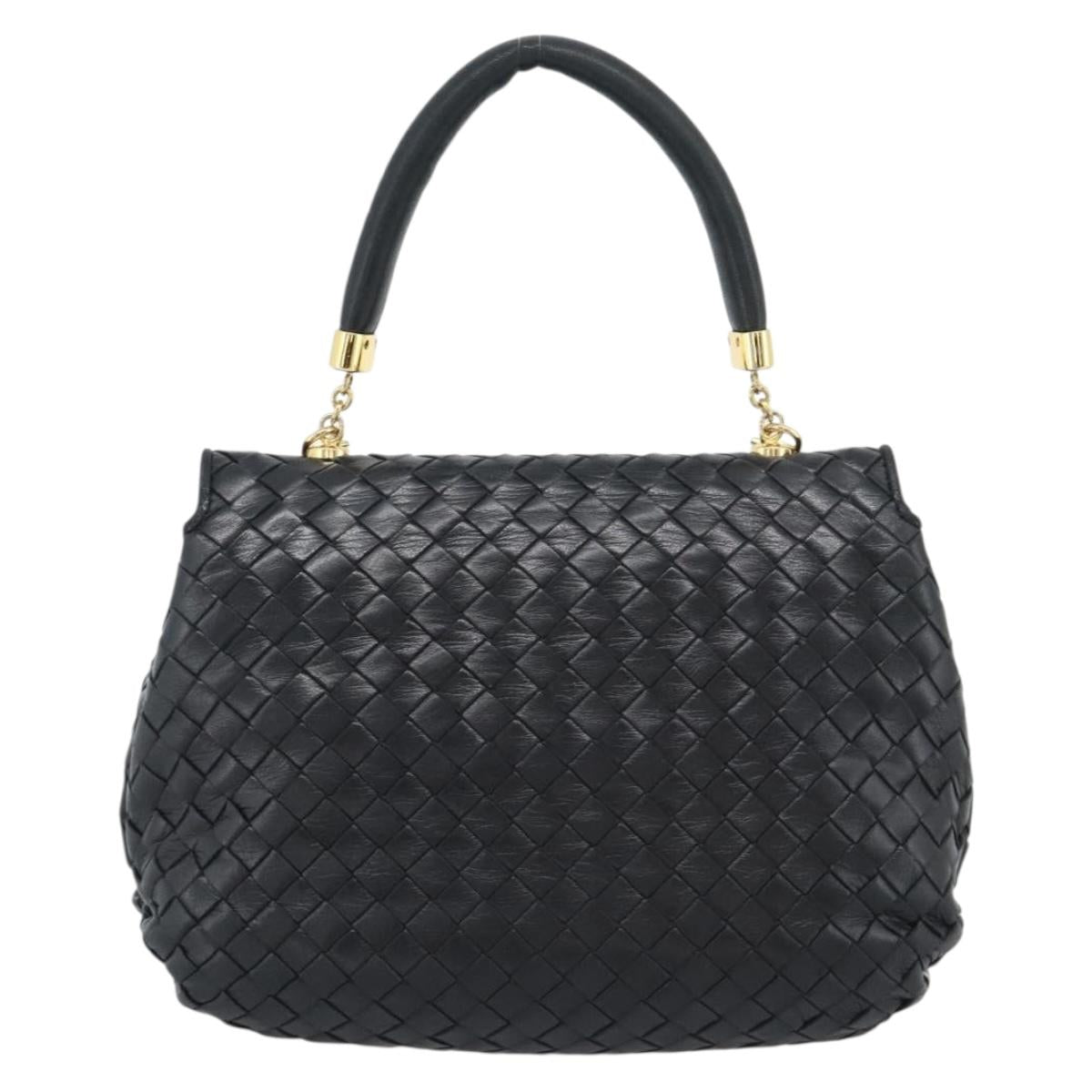 BOTTEGA VENETA INTRECCIATO Hand Bag Leather 2way Black Gold Auth 194310V