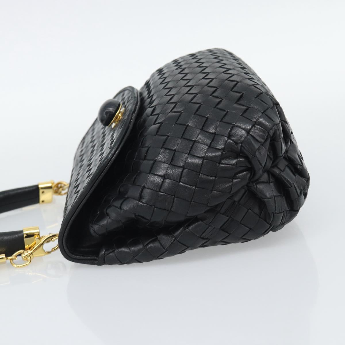BOTTEGA VENETA INTRECCIATO Hand Bag Leather 2way Black Gold Auth 194310V