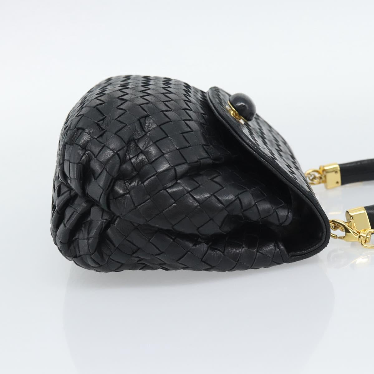 BOTTEGA VENETA INTRECCIATO Hand Bag Leather 2way Black Gold Auth 194310V