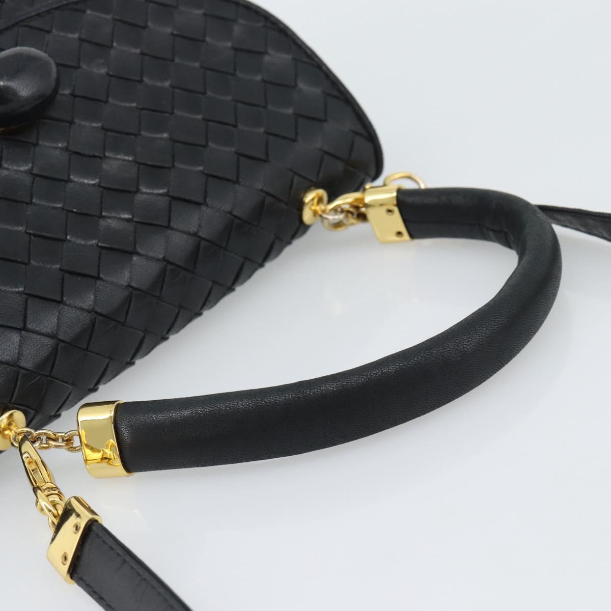 BOTTEGA VENETA INTRECCIATO Hand Bag Leather 2way Black Gold Auth 194310V