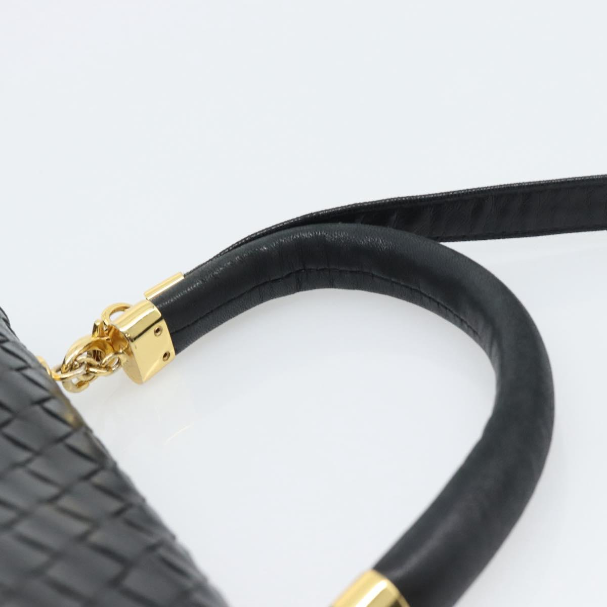 BOTTEGA VENETA INTRECCIATO Hand Bag Leather 2way Black Gold Auth 194310V