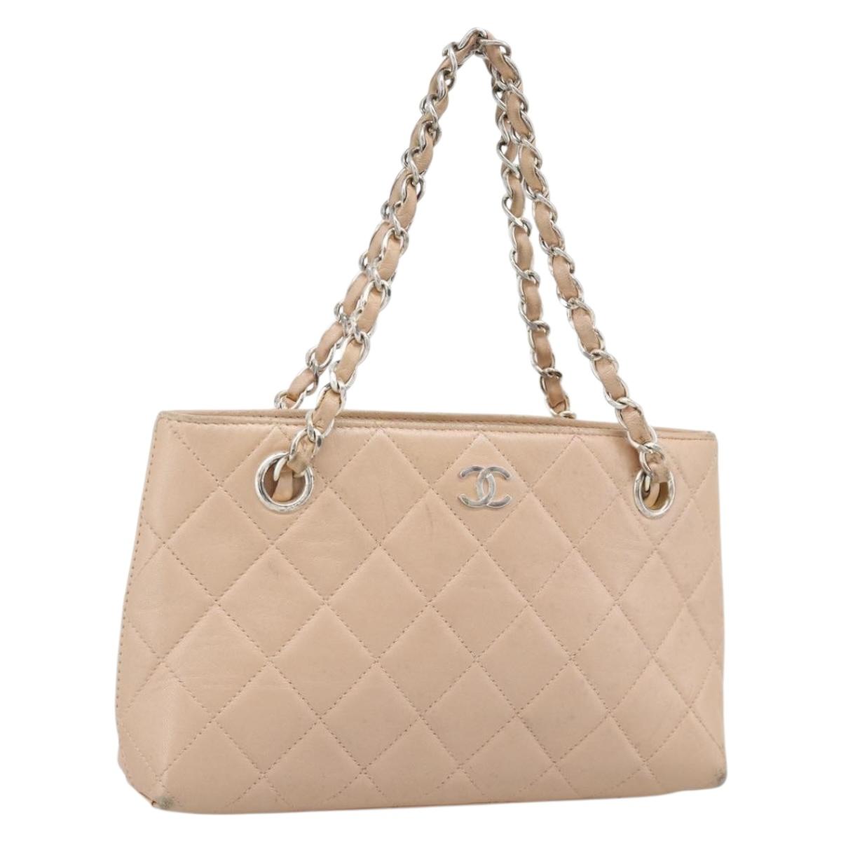 CHANEL Matelasse Chain Hand Bag Lamb Skin Pink Silver CC Auth 194311A