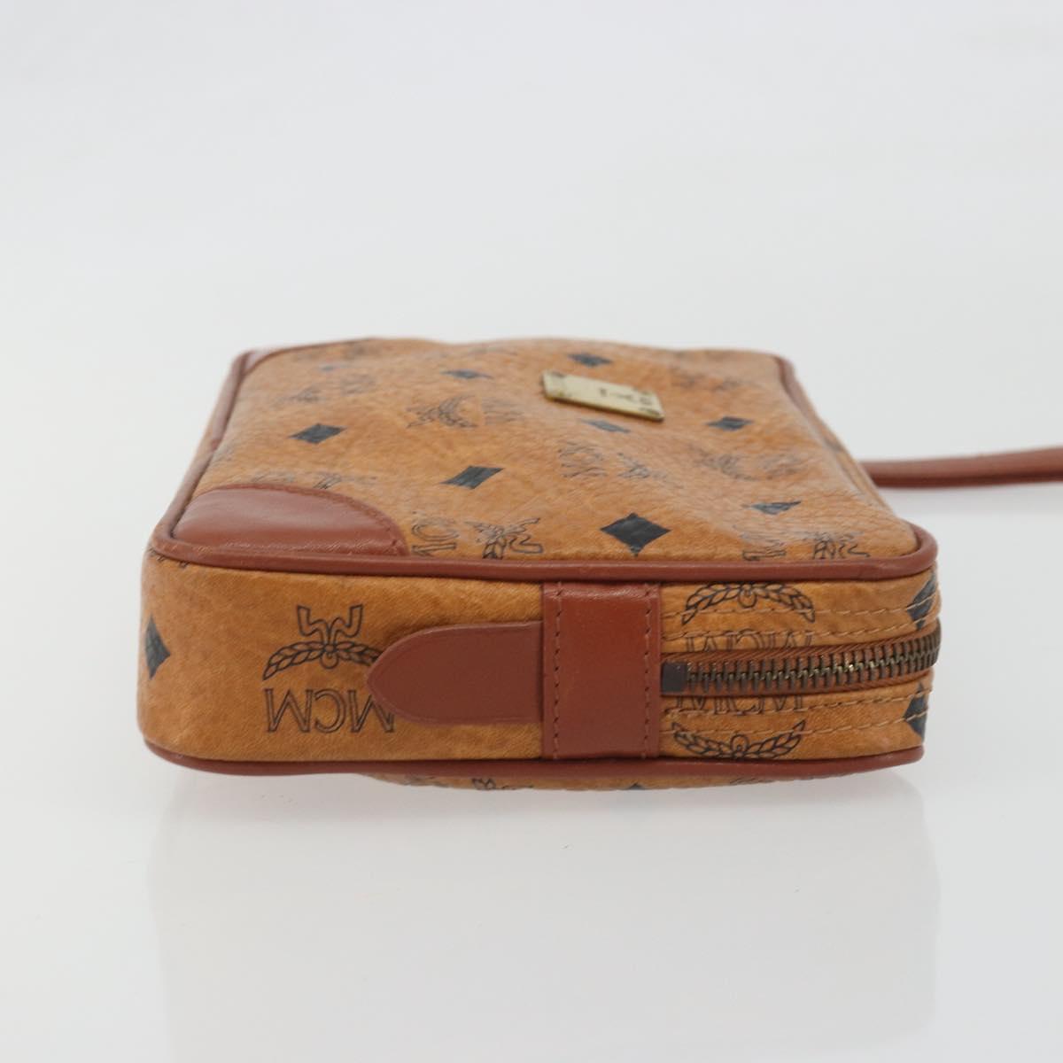 MCM Vicetos Logogram Clutch Bag PVC Leather Brown Gold Auth 194313A