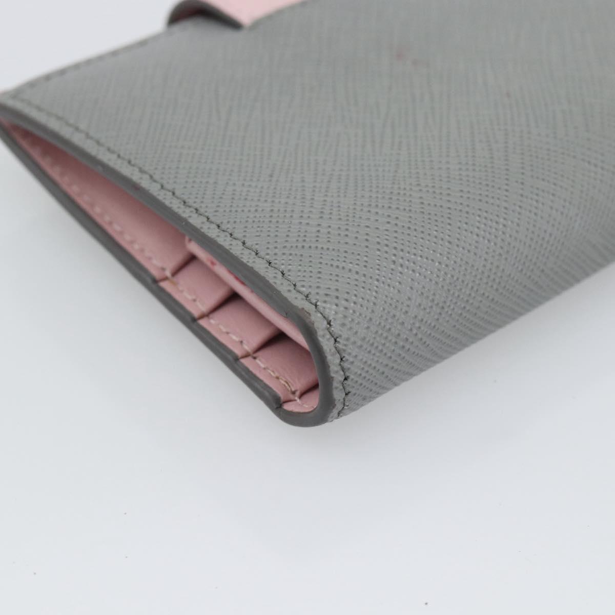PRADA Bifold Wallet Saffiano leather Gray Gold Auth 194318M