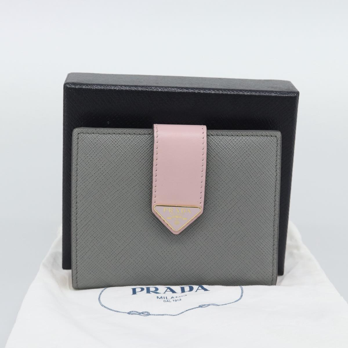 PRADA Bifold Wallet Saffiano leather Gray Gold Auth 194318M