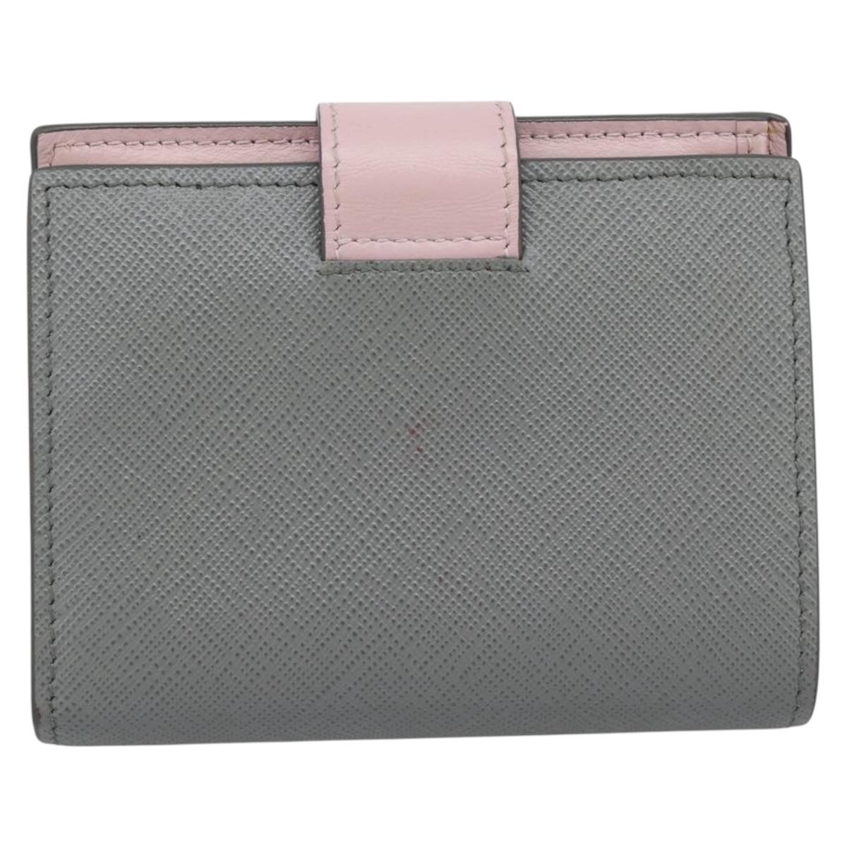 PRADA Bifold Wallet Saffiano leather Gray Gold Auth 194318M