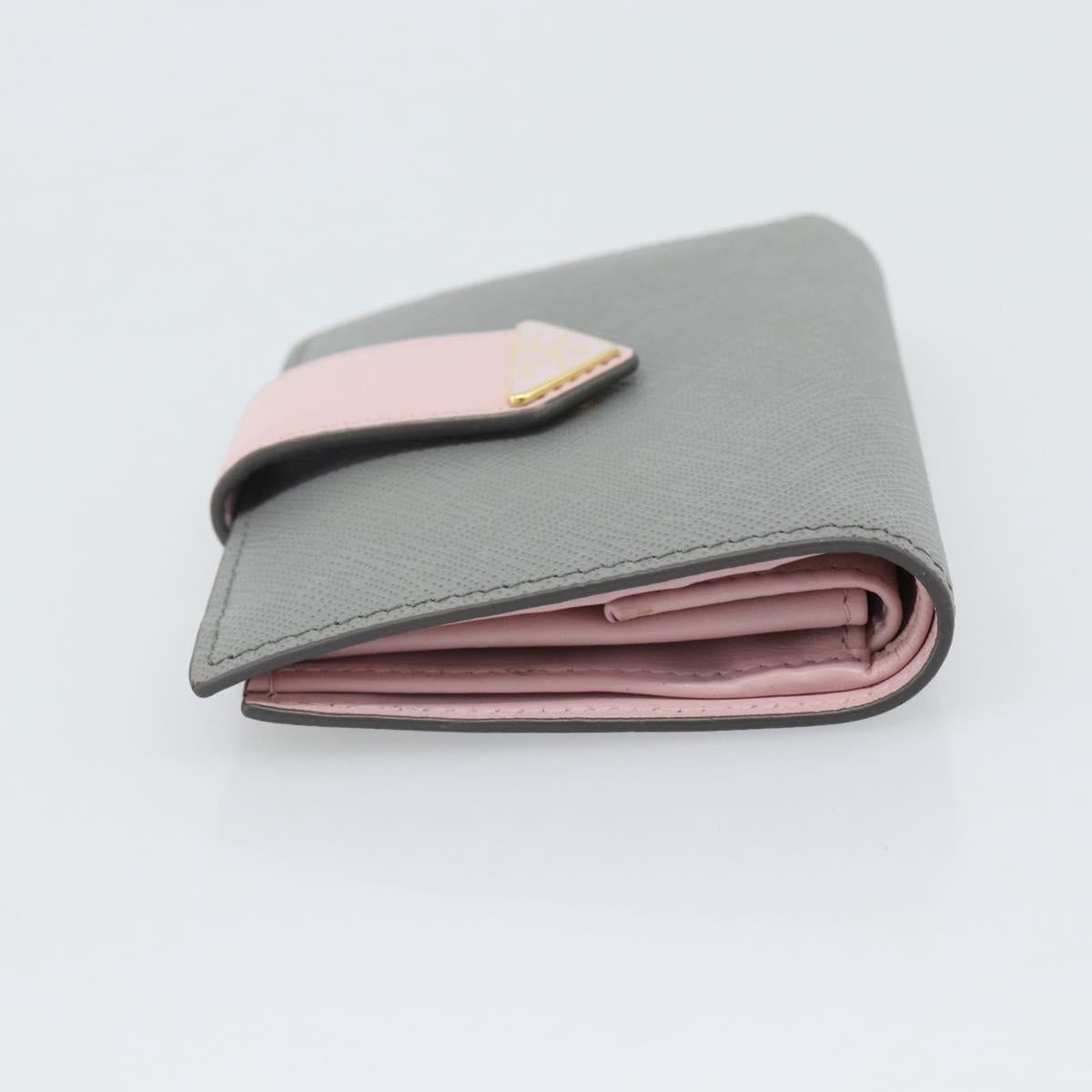 PRADA Bifold Wallet Saffiano leather Gray Gold Auth 194318M