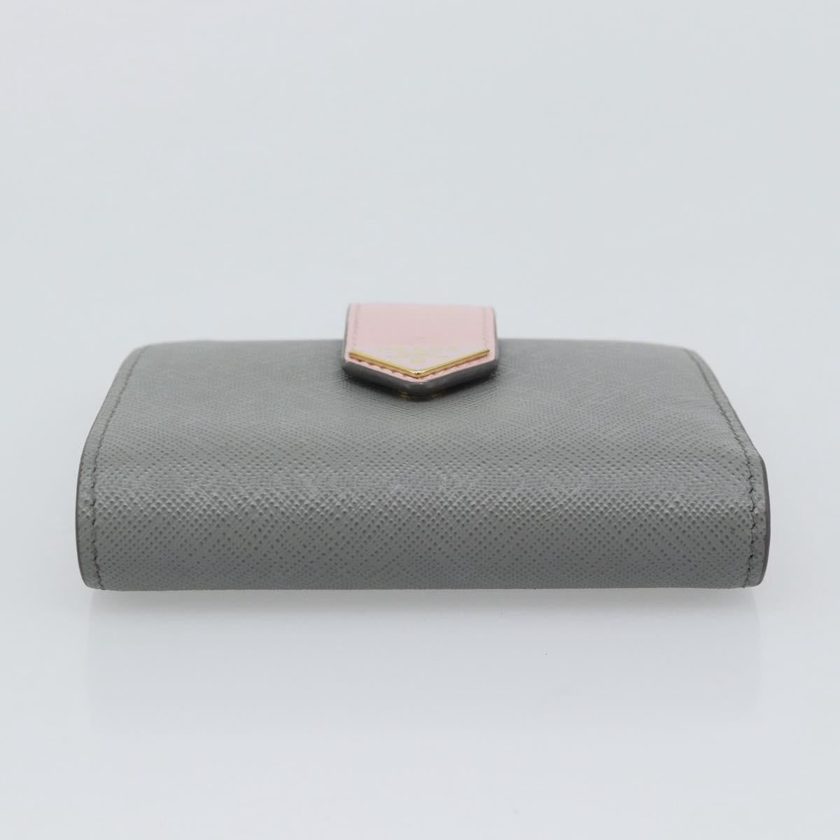 PRADA Bifold Wallet Saffiano leather Gray Gold Auth 194318M