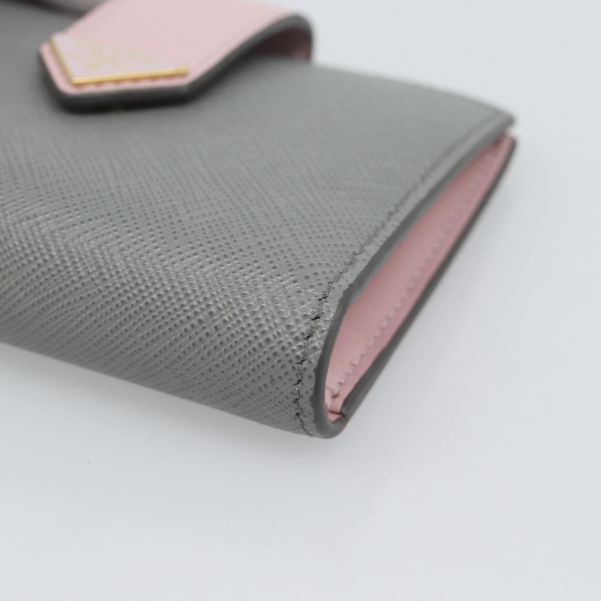 PRADA Bifold Wallet Saffiano leather Gray Gold Auth 194318M